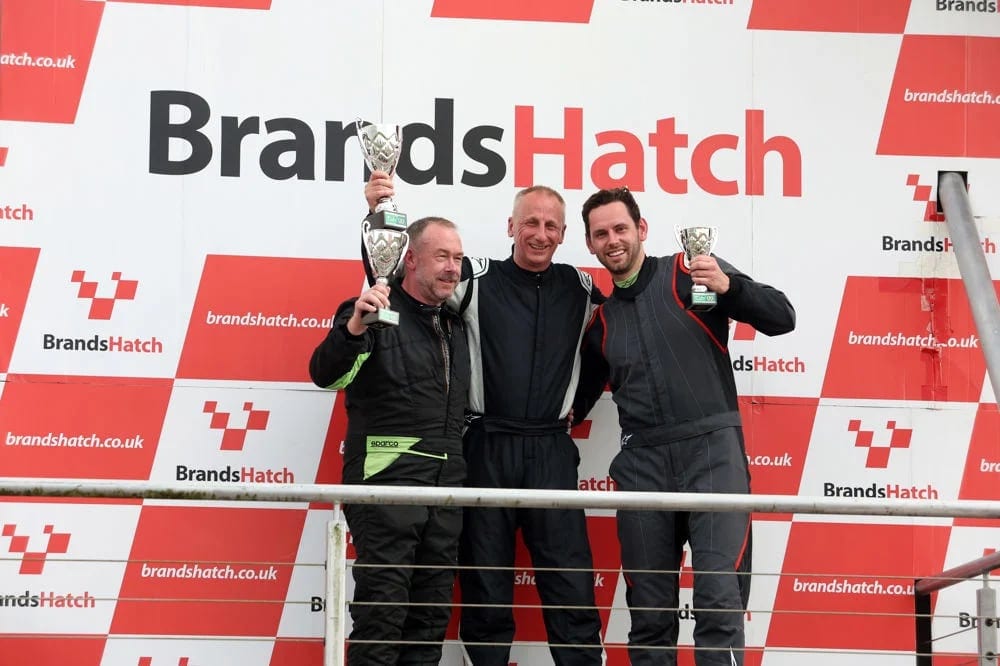 Podium finish celebration at Brands Hatch