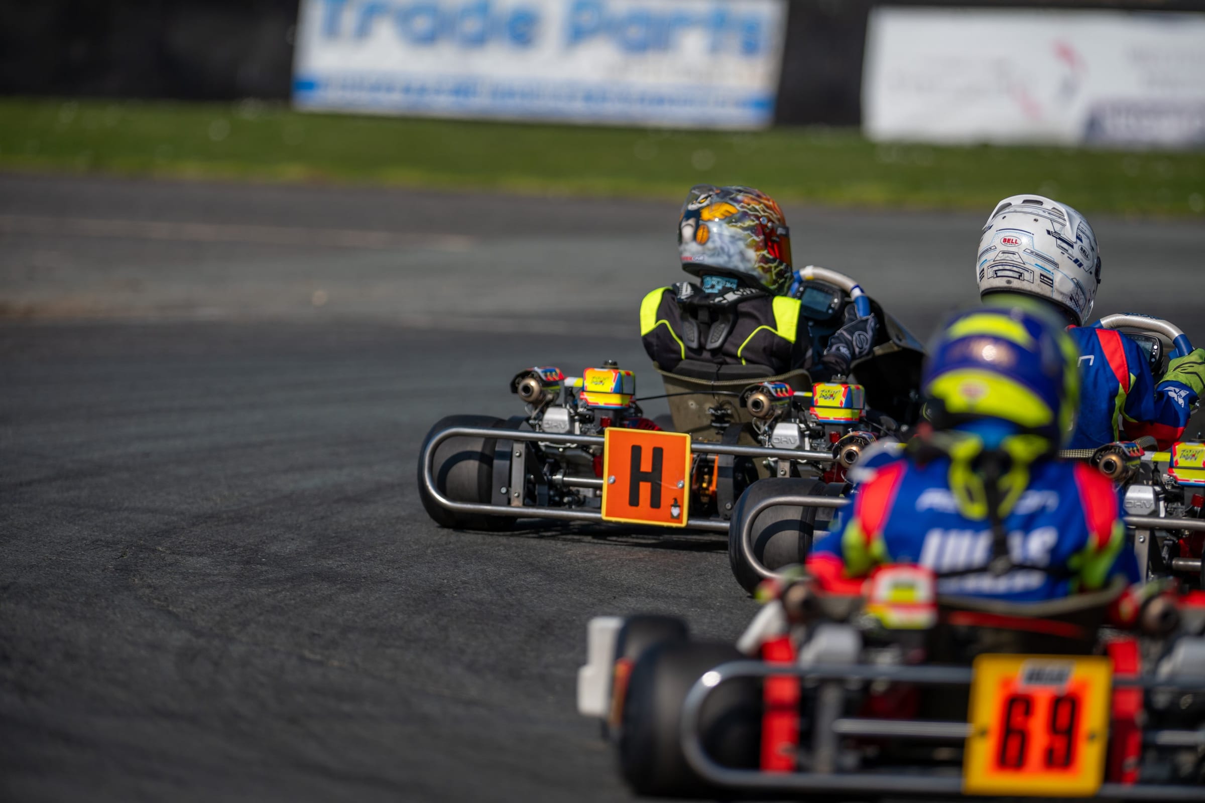 Peter Webster racing as part of a karting pack
