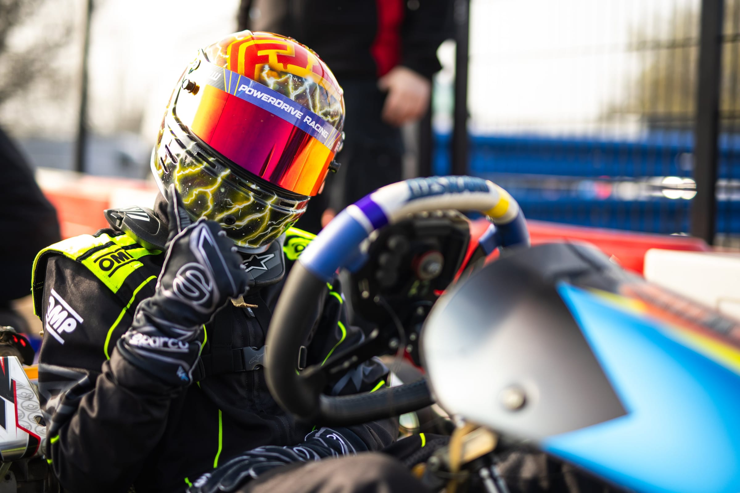 Peter Webster in his kart giving a thumbs up